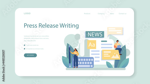 Press release web banner or landing page. Mass media publishing