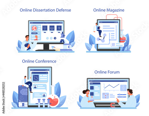 Scientist online service or platform set. Idea of education and innovation
