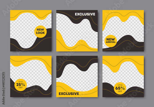 Creative vector premium fashion sale social media post template collection. Yellow and black colors background abstract puzzle design template for fashion sale promotion. Vector illustration