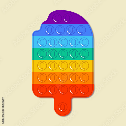 Trendy pop it fidgets set. Animal shaped colorful antistress toys. Bear, mouse figure, hare, fish shape. Hand toy with push bubbles. Sensory fidget in rainbow colors. Relax popit vector illustration