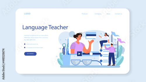 Translator web banner or landing page. Linguist translating document