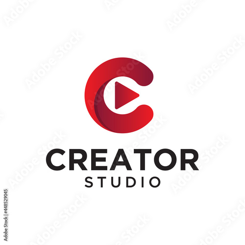Letter Initial C with Play Button for Creator Logo Design Template. Suitable for Video Film Movie Motion Cinema Studio Production Creator Company Business Industry Simple Modern Hipster Logo Design