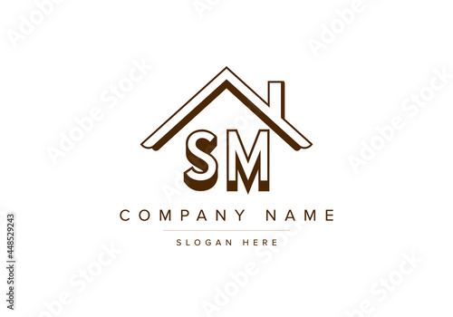 Alphabet letters SM home or house logo for real estate