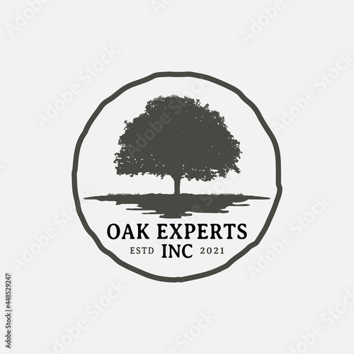 Oak Maple Tree for Outdoor Landscape Tree Experts Business Brand Company in Vintage Retro Hipster Old Rustic Style Logo Design.