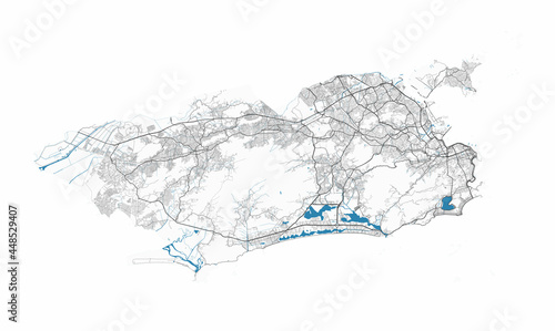 Rio de Janeiro map. Detailed map of Rio de Janeiro city administrative area. Cityscape urban panorama.