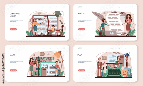 Literature school subject web banner or landing page set. Study ancient