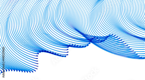 3d particles mesh array, sound wave flowing, transparent tulle textile on wind. Round points vector effect illustration. Blended mesh, calming relaxing wallpaper.