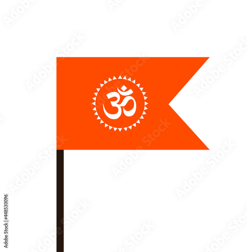 Saffron Hindu flag with Hinduism symbol OM.