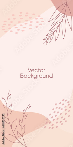 Abstract leaves vector modern stories background. Geometric floral illustration background. Hand drawn pastel colored background. Abstract pastel patterns for social media story, poster, invitation, b