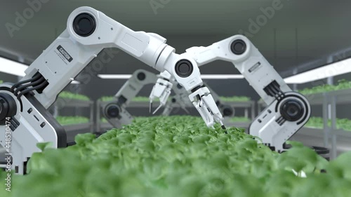 Smart robotic farmers concept, robot farmers, Agriculture technology, Farm automation photo