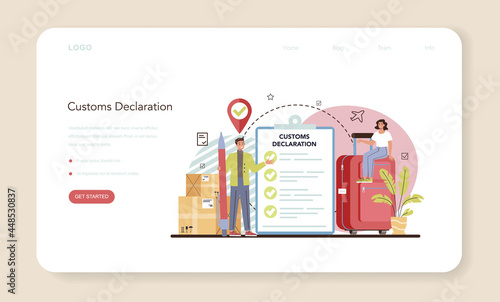 Customs declaration web banner or landing page. Passport control