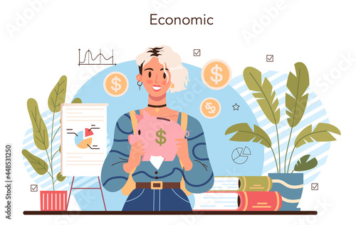 Economy school subject concept. Student studying global economics