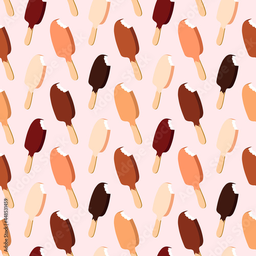 Ice cream bar seamless pattern bitten popsicle sweet dessert