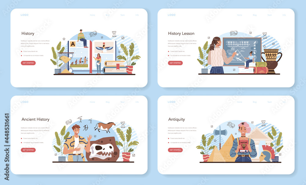 History lesson web banner or landing page set. History school subject History lesson web banner or landing page set. History school subject