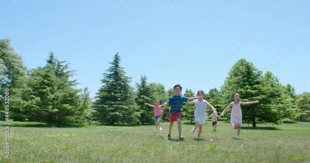 Happy children playing on meadow,4K Happy children playing on meadow,4K