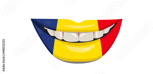 The flag of Romania on the lips. A woman's smile with white teeth. Vector illustration. Free Download The flag of Romania on the lips. A woman's smile with white teeth. Vector illustration. - GFXLoad