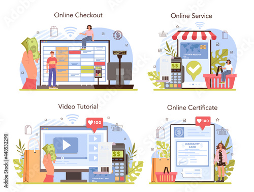 Commercial activities process online service or platform set. Moderm payment