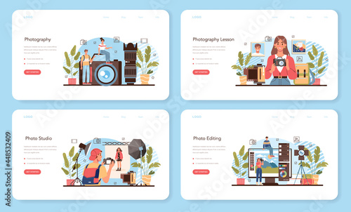 Photography school club or course web banner or landing page set