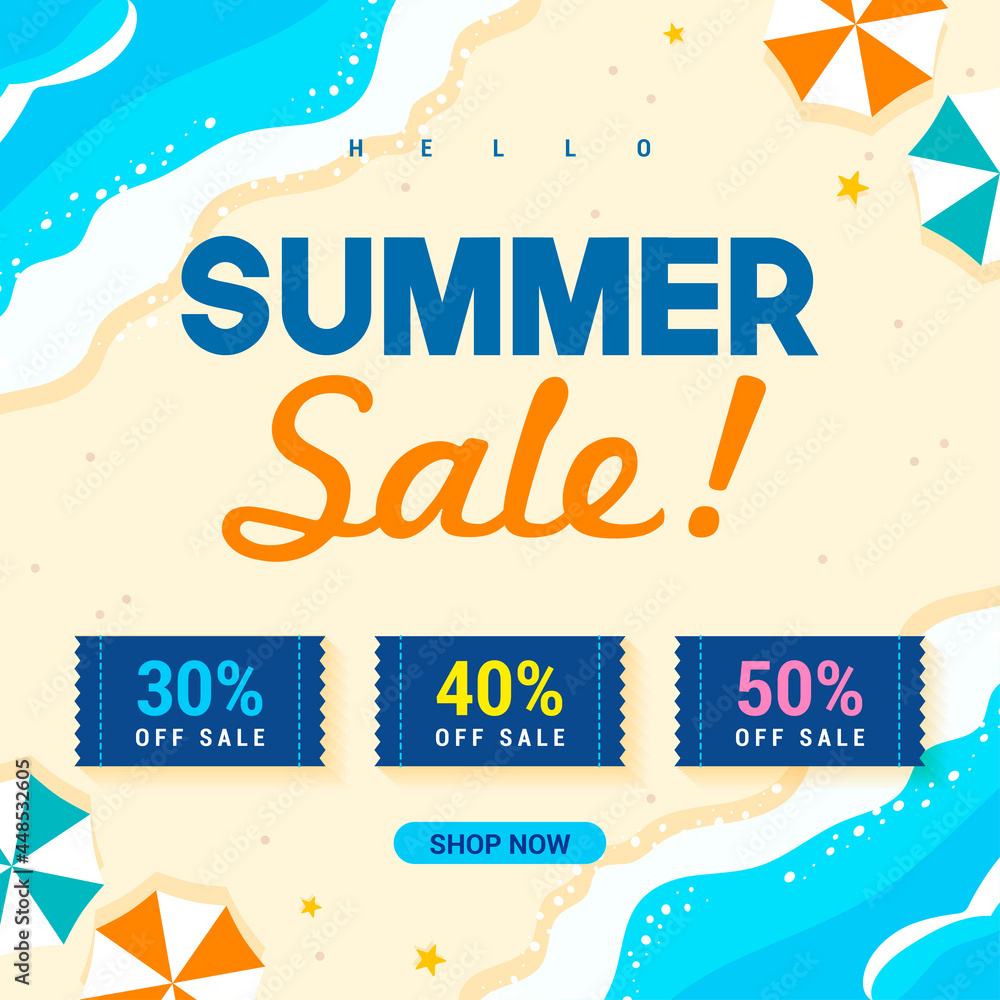Obraz premium Hello Summer sale voucher template background vector illustration. Summer Voucher coupon