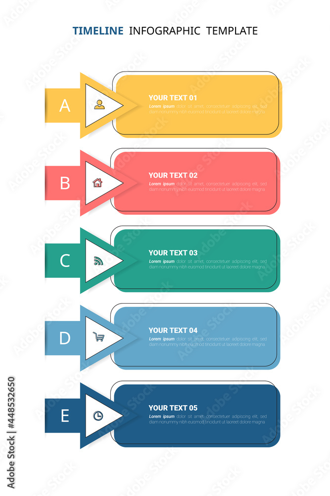 5 Steps Timeline Infographic template with flat design. 5 Steps Timeline Infographic template with flat design.