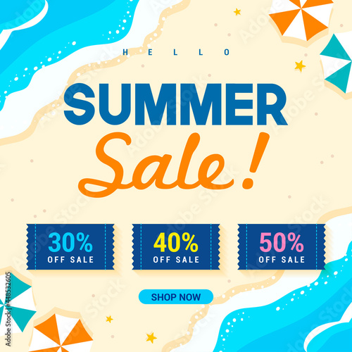 Hello Summer sale voucher template background vector illustration. Summer Voucher coupon
