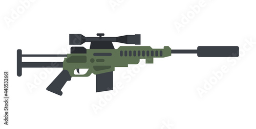 Cartoon sniper rifle or sharpshooter gun, flat vector illustration isolated.