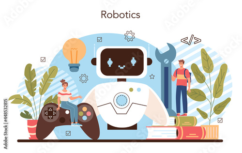 Robotics school course concept. Robotic engineering and constructing lesson