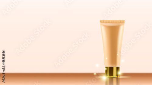 Skin Care Cream Cosmetic Tube Copy Space Vector. Facial Skincare Tonal Cream Blank Package Visage Treatment. Natural Cosmetology Essence Container Template Realistic 3d Illustration © PikePicture