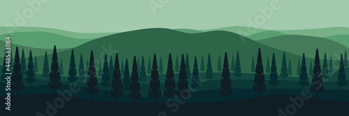 mountain flat design in green color scheme vector illustration good for web banner, background, backdrop, wallpaper, design template, and tourism design
