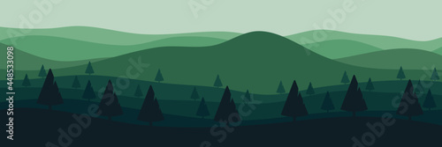 mountain flat design in green color scheme vector illustration good for web banner  background  backdrop  wallpaper  design template  and tourism design