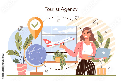 Tourism expert concept. Travel agent selling tour, cruise, airway