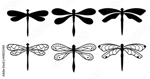 Set of dragonflies silhouettes.