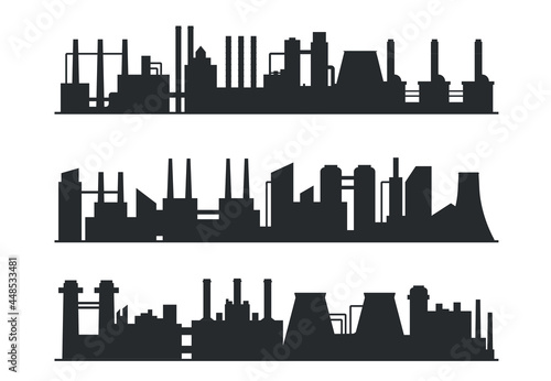 Industrial building silhouette. Factory chimney