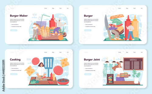 Fast food, burger house web banner or landing page set. Chef