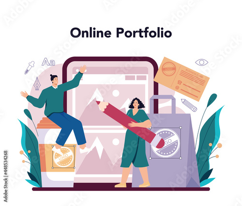 Graphic designer online service or platform. Digital artist creating brand