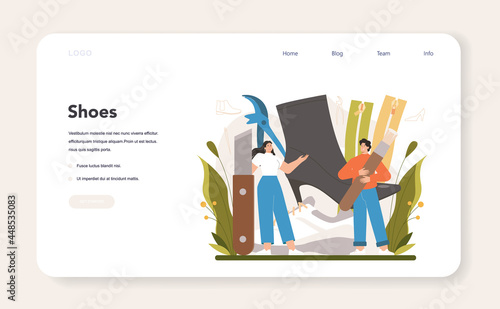 Shoemaker web banner or landing page. Craftsman wearing an apron