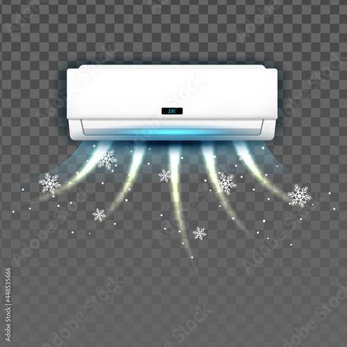 Air Condition System Blowing With Cold Vector. Block Of Condition System Cooling Temperature In Room. Climate Electronic Technology Device Conditioner Template Realistic 3d Illustration
