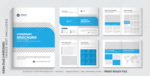 Blue Company brochure template layout design, Minimal Business brochure design template, 8 Pages Corporate brochure template layout Design with blue accent