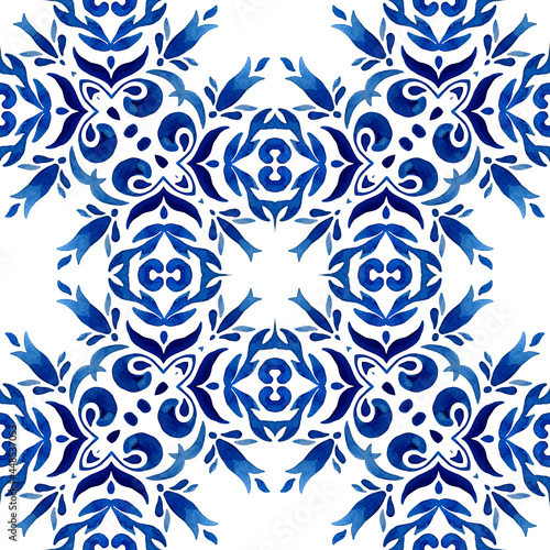 Arabesque hand drawn tile seamless ornamental watercolor paint pattern. © Anastasiya Novikova