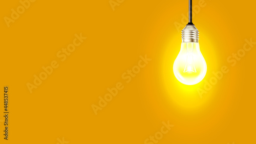 Glowing Incandescent Light Bulb Copy Space Vector. Electrical Lightbulb With Wire Filament Hanging From Ceiling And Heated. Lighting Illuminate Equipment Template Realistic 3d Illustration