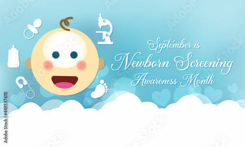 Newborn screening awareness month is observed every year in September, it is a public health program of screening in infants shortly after birth for conditions that are treatable. Vector illustration