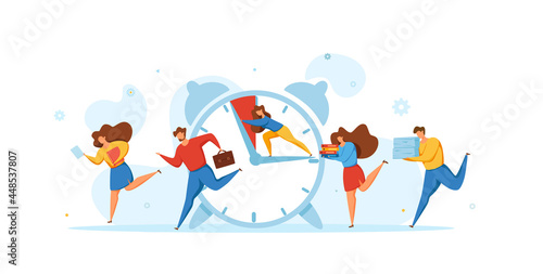Deadline concept with office teamwork hurrying up in panic. © Olga