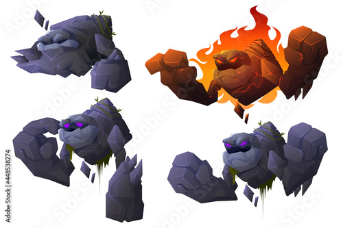 Golem cartoon character, stone mythical monster