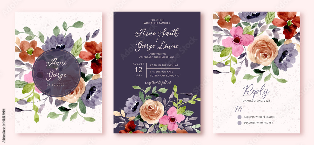 Obraz premium wedding invitation set with flower garden watercolor