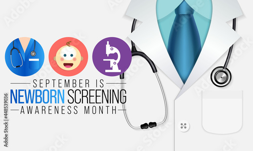 Newborn screening awareness month is observed every year in September, it is a public health program of screening in infants shortly after birth for conditions that are treatable. Vector illustration