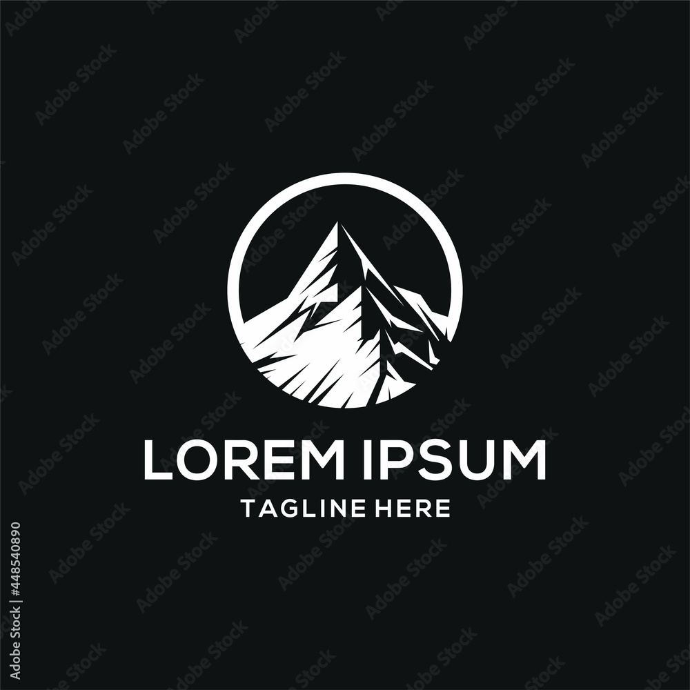 Abstract Rock Mountain With Circle Landscape Logo Design