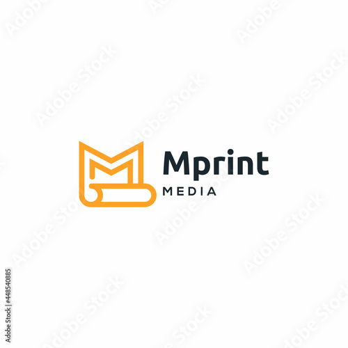 Letter M rolled paper Print Line Outline icon Logo Design