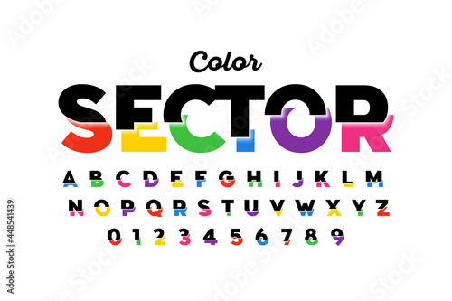 Modern colorful style sliced font alphabet, letters and numbers vector illustration