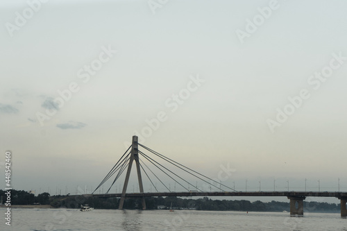 One-pylon cable-stayed bridge. North Bridge, one of the road transport bridges across the Dnieper in Kiev( Ukraine).