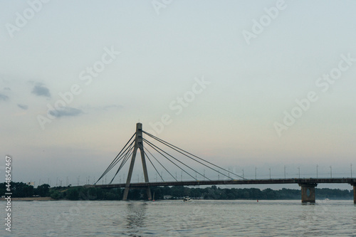 One-pylon cable-stayed bridge. North Bridge, one of the road transport bridges across the Dnieper in Kiev( Ukraine).